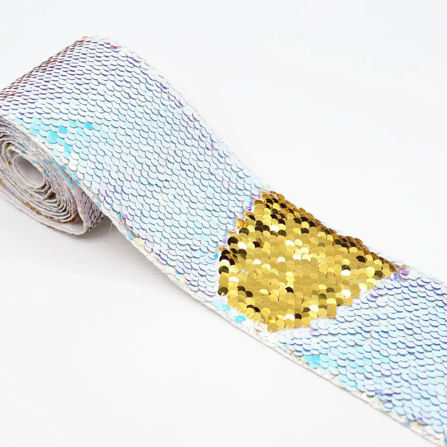 2Yard 3" 75mm Double Color Reversible Sequin Ribbon DIY Hair Bows Blingbling Handmade Materials,MD19052602