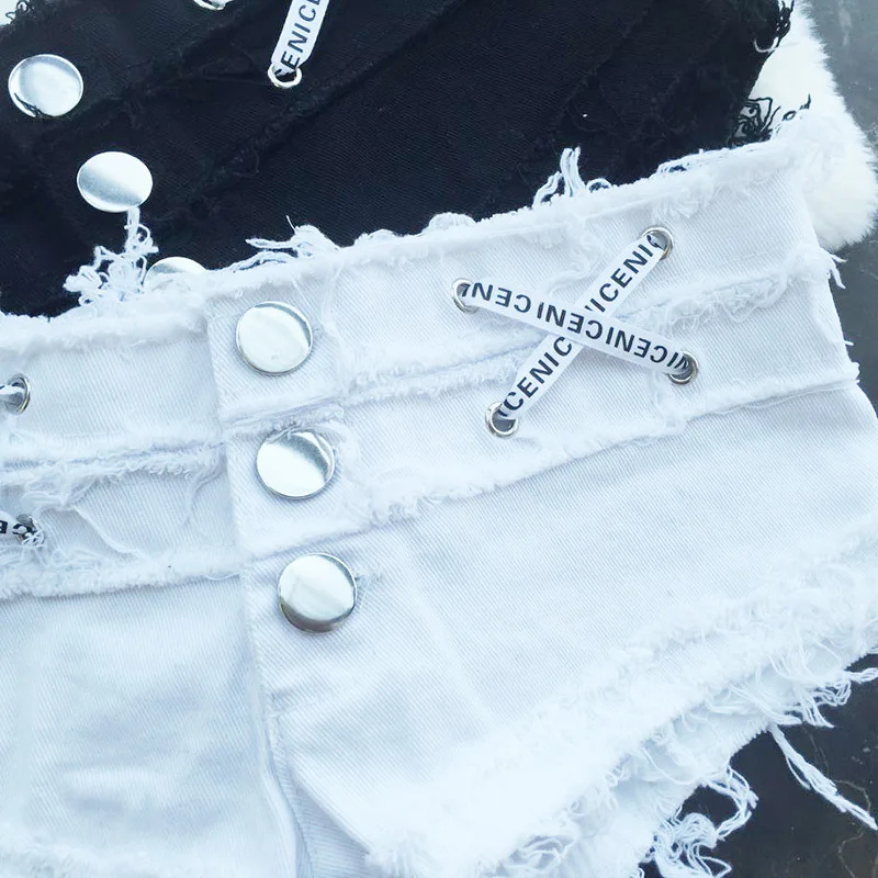 2018 весна лето короткий Femme Cuissard одежда для ночного клуба стринги Бермуды Белый Черный низкая талия мини короткие сексуальные джинсовые