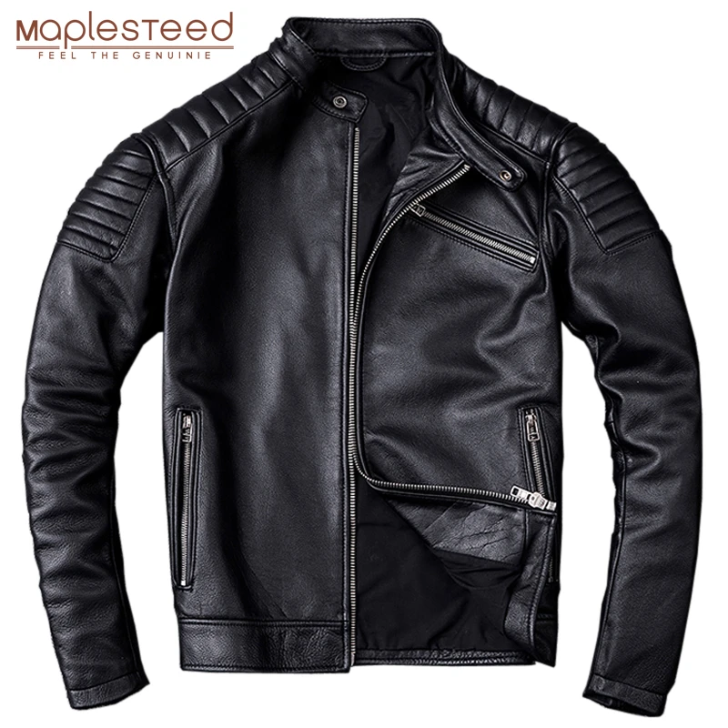Vintage Leather Jacket Men 100% Genuine Cowhide Black Moto Biker Clothing Man Coat Boy Leather Coat Slim Autumn Asian Size M104 genuine leather shearling coats & jackets
