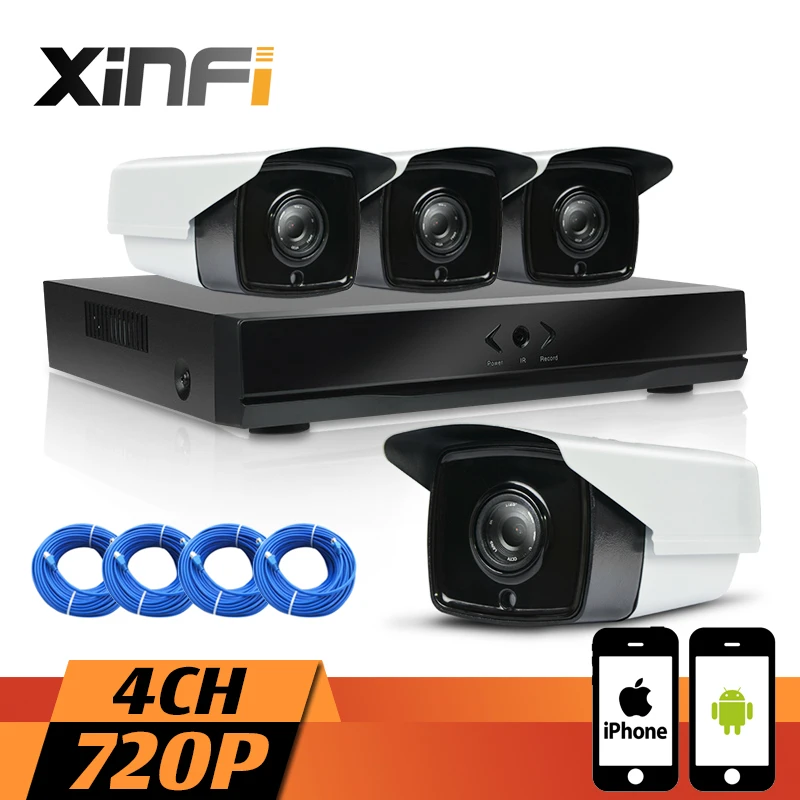 Система видеонаблюдения XINFI 4 канала 1080 МП 720P HDMI NVR|kit kits|kit outdoorkit cctv |