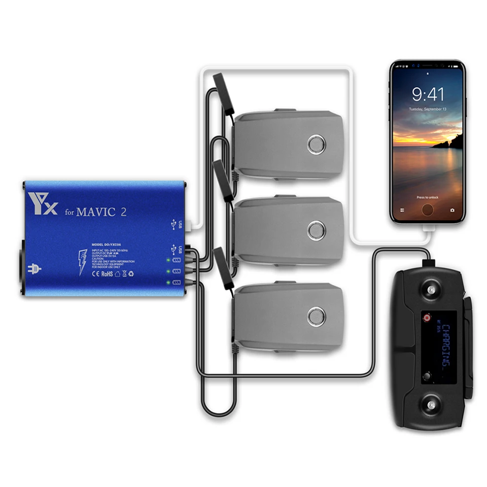

Mavic 2 Battery Charger Hub 5 in 1 Intelligent Battery Charging Hub for DJI Mavic2 Pro/Zoom Battery Car Charging Adapter