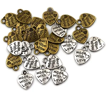

50pcs High Quality Hand MADE WITH LOVE Heart Charms Pendants Necklace Alloy Metal Beads For DIY Fashion Charms Jewelry Bracelet