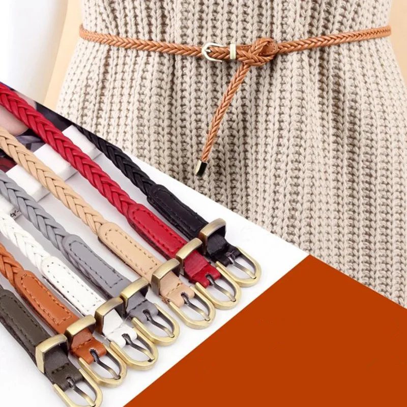 

2018 PU Leather Knitted Belts For Women Luxury Ladies Colorful Buckle Long Belt Woman Elastic Waist Casual Straps Ceintures