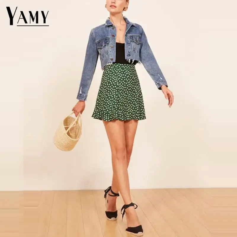 

Summer 2018 bohemian korean fashion ruffles high waist skirts womens vintage kawaii floral print mini A-line skirt streetwear