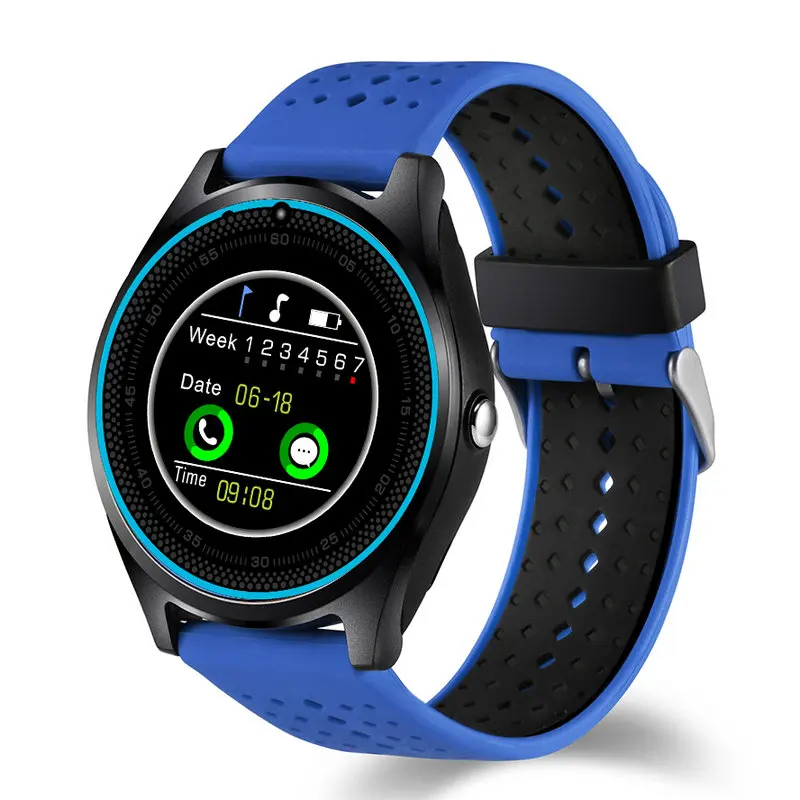 Bluetooth Smart Watch V9 with Camera Smartwatch Pedometer Health Sport Clock Hours Men Women Smartwatch For Android IOS Phone - Цвет: Blue