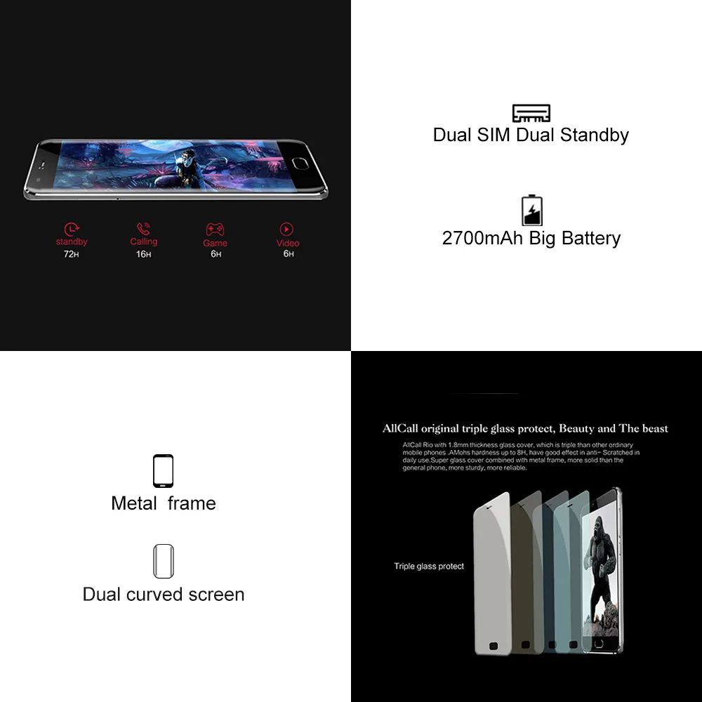 الأصلي Allcall ريو 5.0 بوصة IPS الخلفية كاميرات الروبوت 7.0 الهاتف الذكي MTK6580A رباعية النواة 1 GB RAM 16 GB ROM 8.0MP وتغ 3G الهاتف المحمول