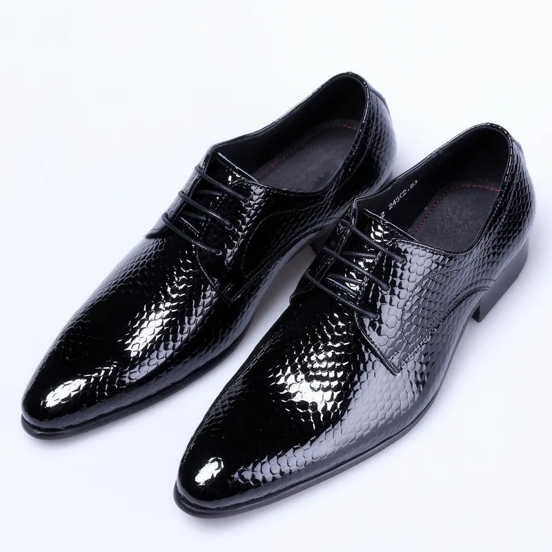 

Fashion Genuine Leather Man Formal Shoes Black Gentleman Business Dress Party Shoes Pointed Toe Crocodile Print Shoes JMH-A0010