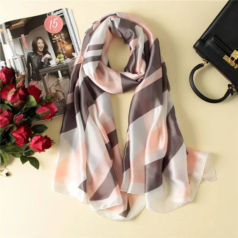 

Visual Axles Pure Silk Scarf Women Fashion Luxury Brand Designer Striped Natural Silk Shawls Scarves
