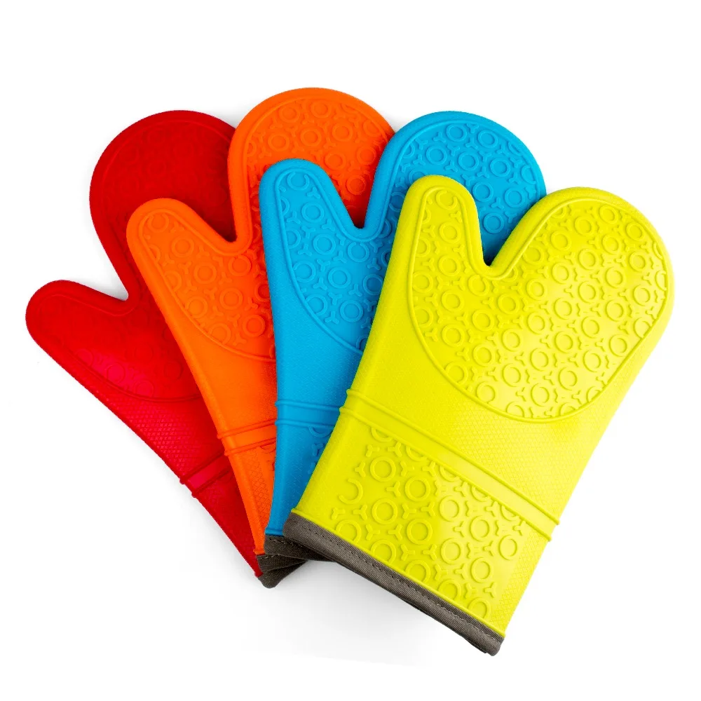 1 Pcs Heat Resistant Silicone Kitchen Gloves Oven Mitts Thicker