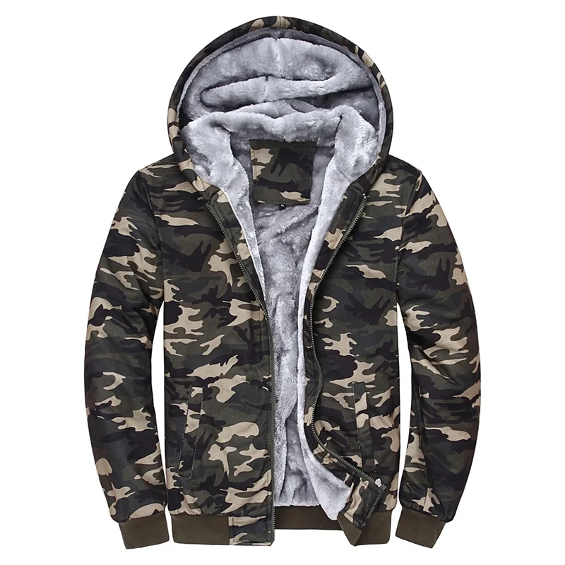 Cotton New Camo Hoodies Men Fashion Thick Winter Parka Coat Warm Fleece