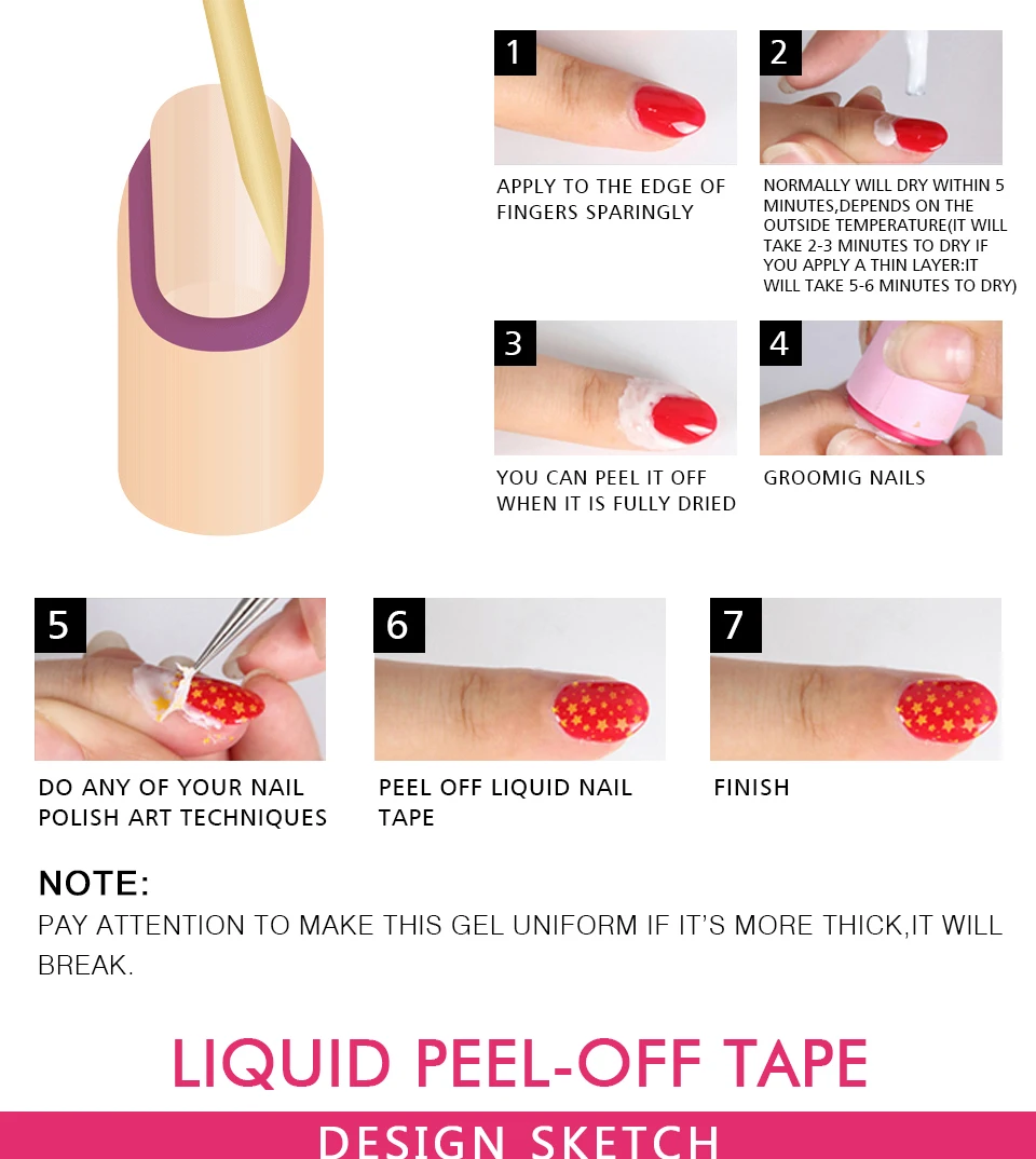 Huration New Peel Off Edge Clean Pink White Liquid Nail Art Gel Polish Easy Remove Base Coat Liquid Tape Polish Manicure Lacquer