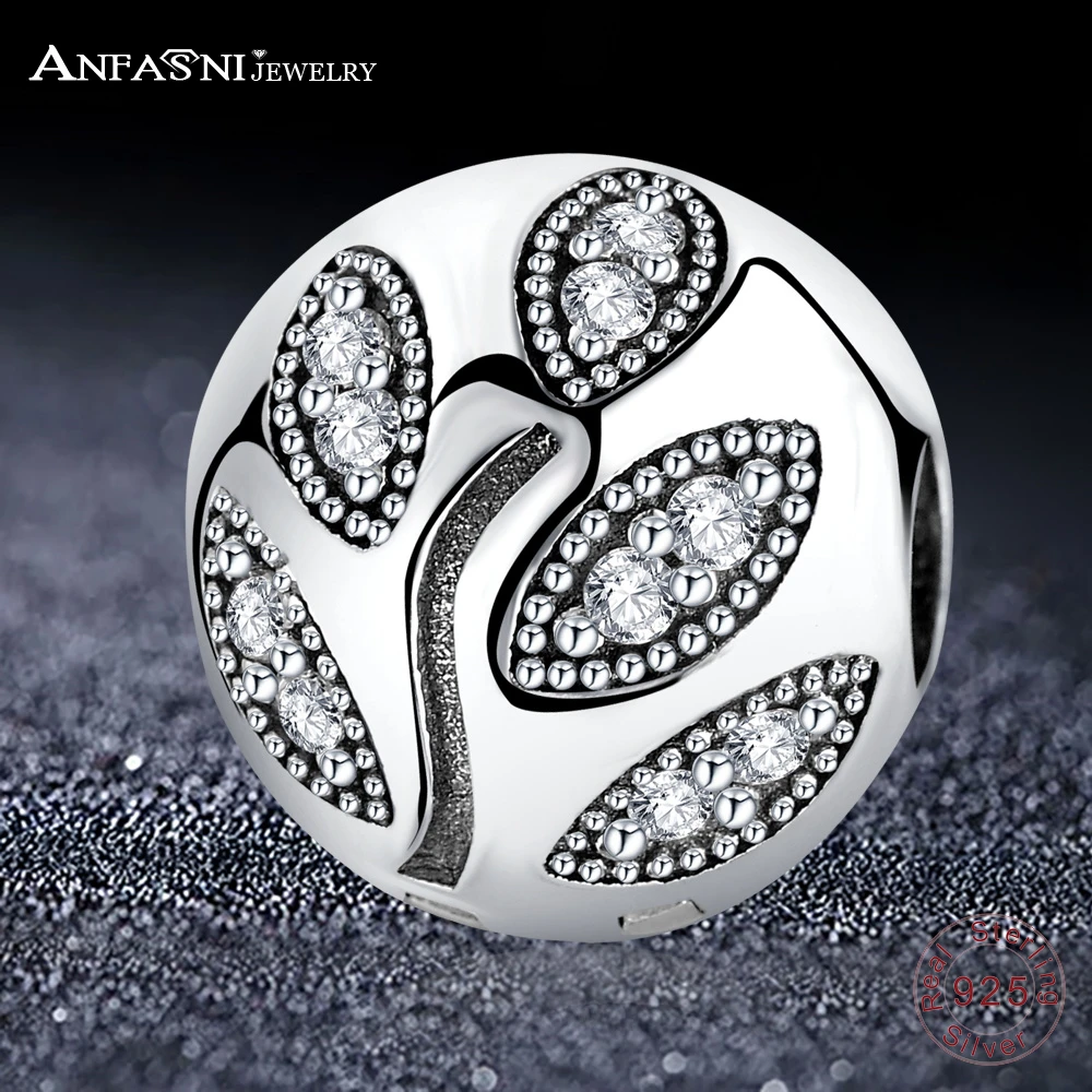 

ANFASNI Pure 925 Sterling Silver Leaves Clip Charm Bead Fit Original Bracelet & Bangle Authentic Fine Jewelry For Women MB0780