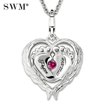 

Cute Wholesale Costume Name Baby Feet Necklace With Birthstone Custom Letter Mommy's Angel Necklaces Sterling Silver 925 Chain