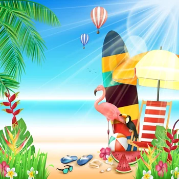 

Laeacco Tropical Sunny Beach Flamingo Hot Air Balloon Baby Cartoon Photography Backdrops Photographic Backgrounds Photo Studio