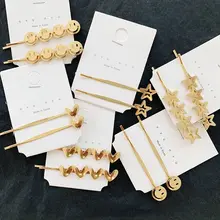 Корейские простые металлические шпильки для женщин, полые заколки в форме звезды и сердца, элегантные шпильки, заколка для волос, аксессуары для укладки волос