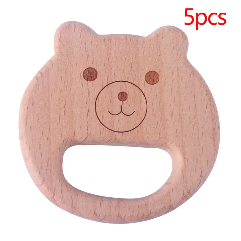 5PCS XCQGH 5 шт./10 шт. бука деревянная игрушка для прорезывания зубов милый медведь Узор Натуральная Игрушка-прорезыватель для зубов подарок - Цвет: 5PCS