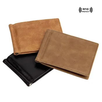 

Rfid Blocking Credit Card Holder Wallet Money Bag Genuine Leather Mens Wallet&Metal Clip 2017 New Fashion Slim id Card Case Man