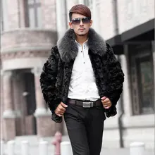 Новая мужская шуба, имитация норки мех меховой воротник пальто, черная норковая шуба Высококачественная Мужская норковая шуба
