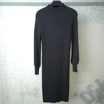 

2019 Ladies Dress Long Sleeve Vestidos Black Knitted Sweater Dress Causal Women Dress
