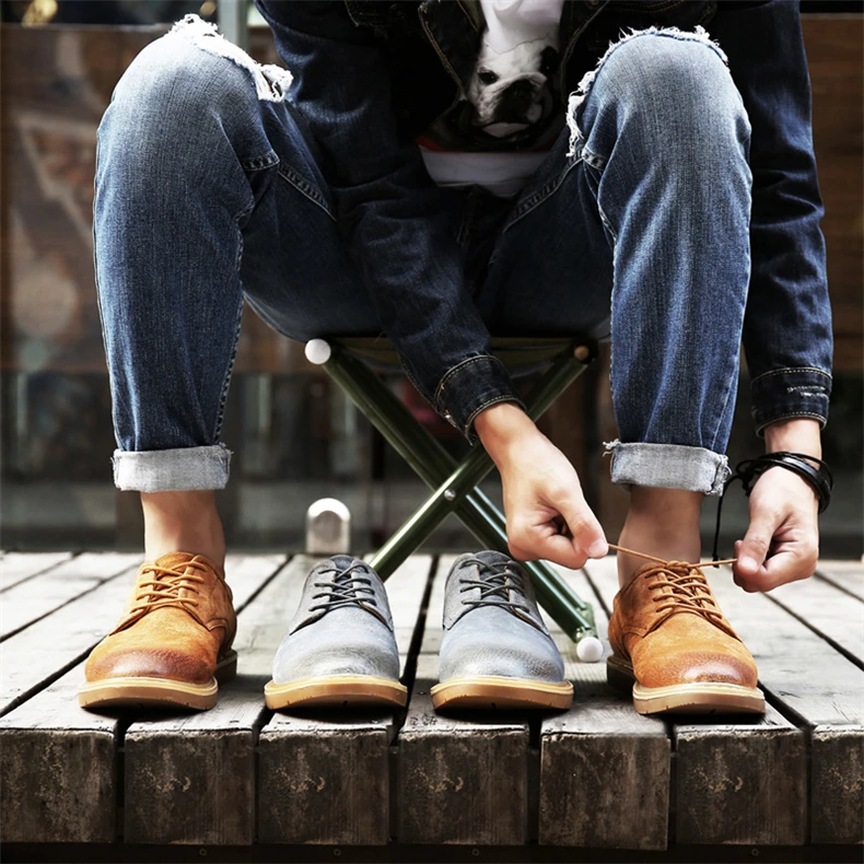 SERENE Brand New Men's Shoes Retro Leisure Leather Work Tooling Shoe Mens Lace Up Casual Shoes Male Waterproof OxFord Footwear (1)