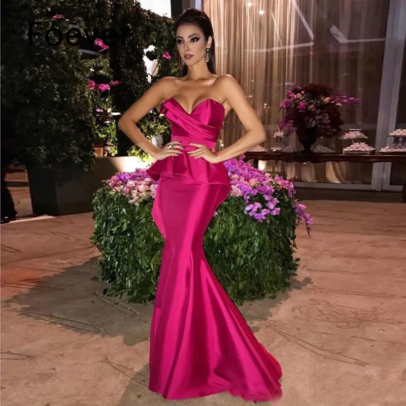 

Fuchsia Long Mermaid Evening dresses with Peplum Ruched Sweetheart Formal Dresses Zipper Back Prom Gowns Maid of Honor Dress