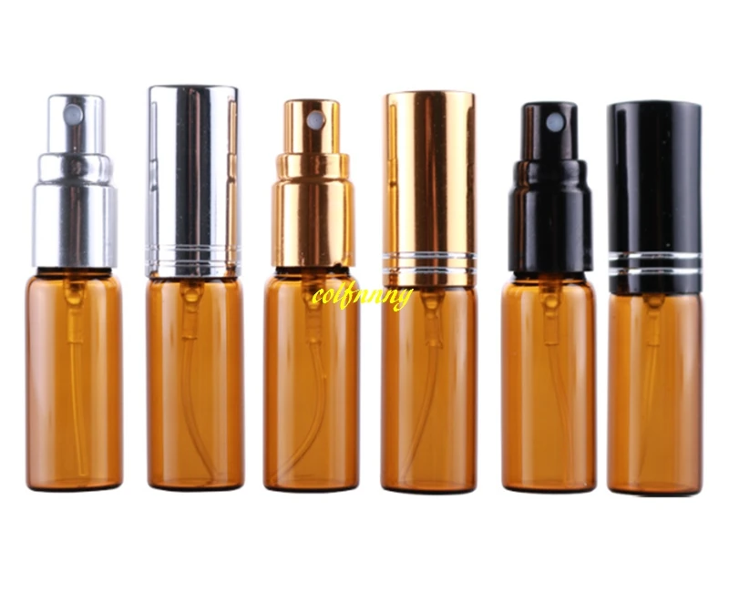 

500pcs/lot 5ML 10ML Amber Glass Spray Perfume bottle Emtpy Refillable bottles With Full cover cutting alumium cap