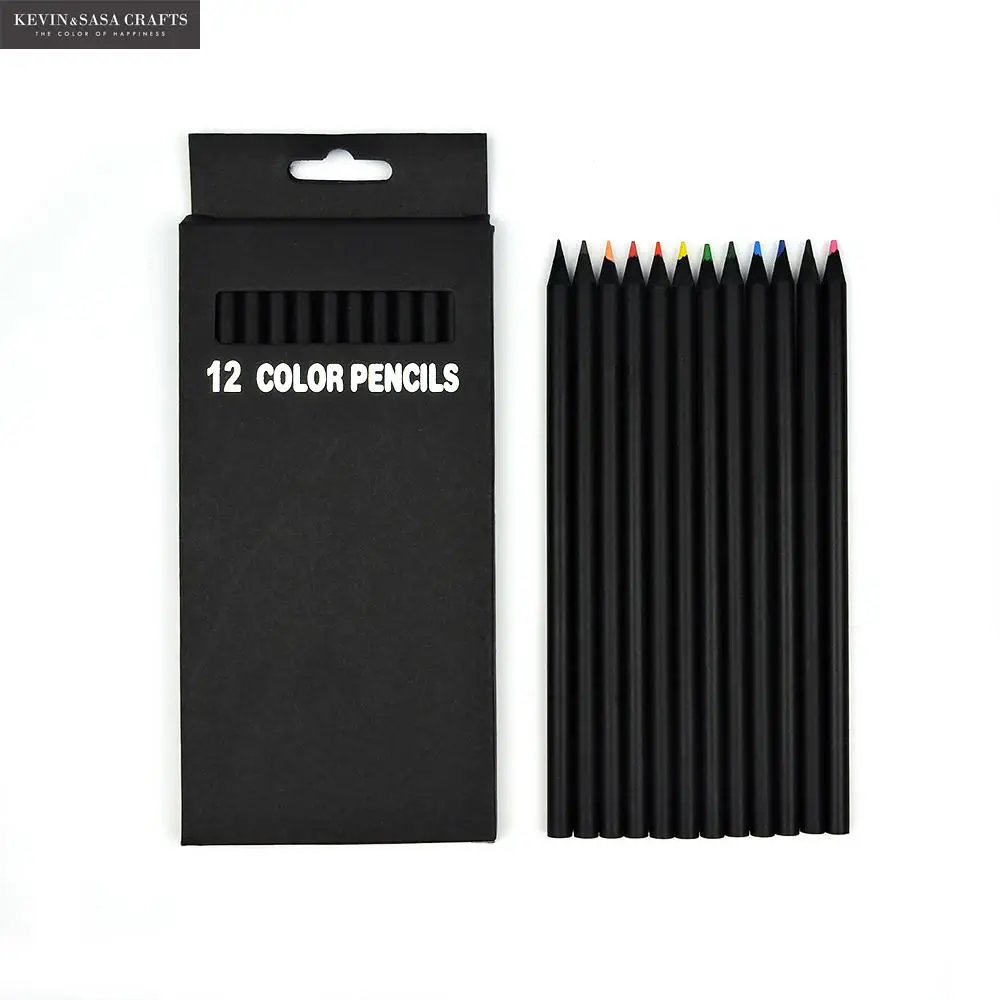 12Colors/Set Color Pencil Set Black Wooden 12 Different School Colour  Pencils Colored Quality Art Supplies Pencil Drawing Kids