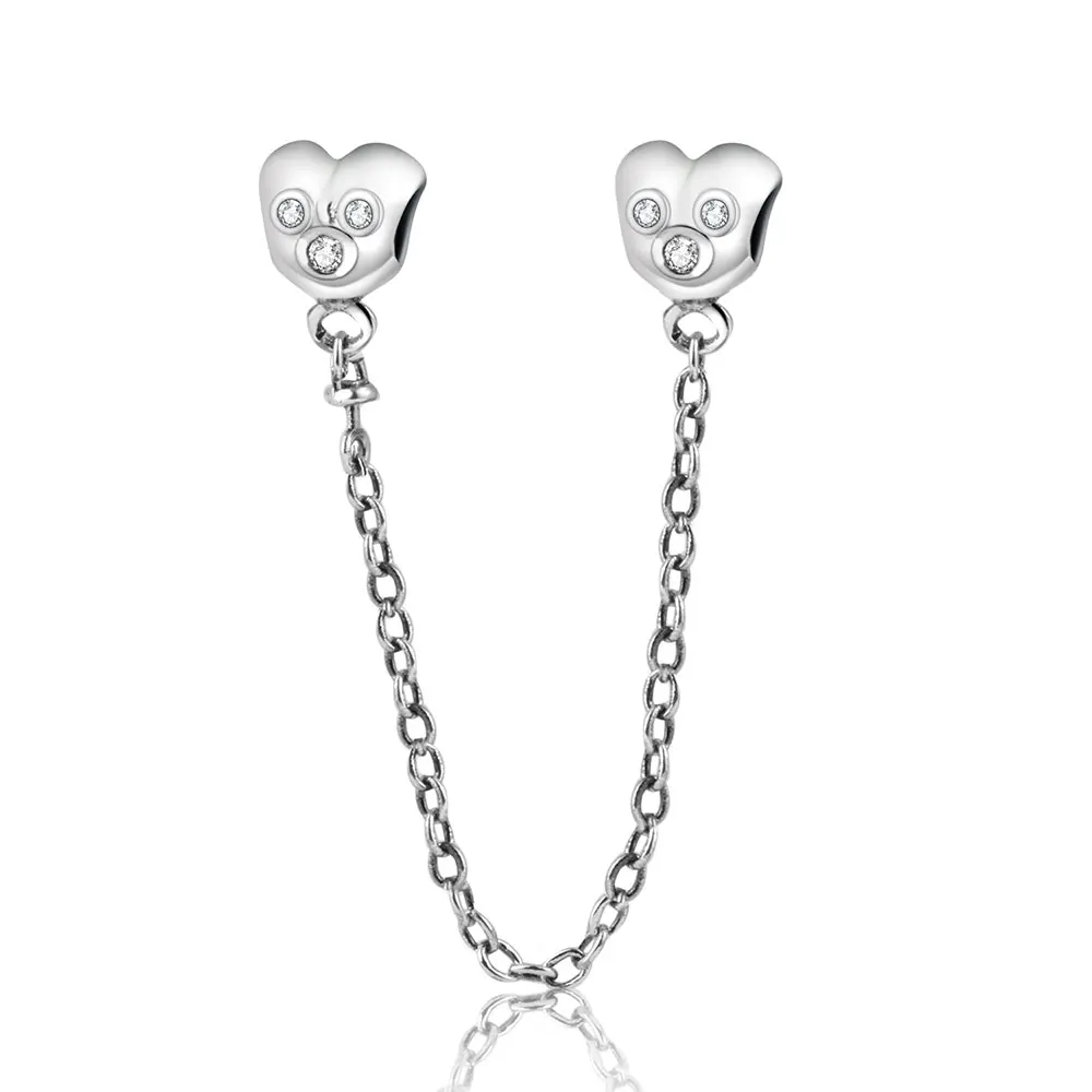 925 silver Charms Fit Original Pandora Charms Bracelet Mickey Heart Beads Safety Chain wholesale ...