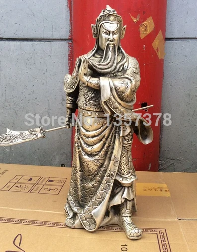 

shitou 00589 China bronze coated silver guan gong play sword statue Fast shipping cost