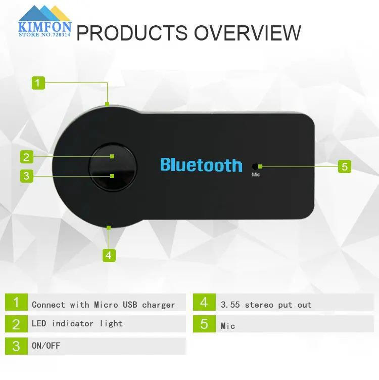 Высокое качество 50 шт./лот Беспроводной Bluetooth AUX аудио Музыка приемник адаптер громкой связи с микрофоном для телефона MP3