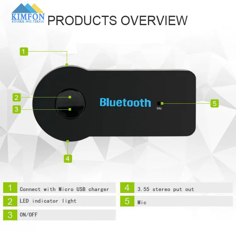 200 шт./лот Универсальный 3,5 мм беспроводной Bluetooth AUX аудио музыкальный приемник адаптер громкой связи с микрофоном для телефона Высокое качество