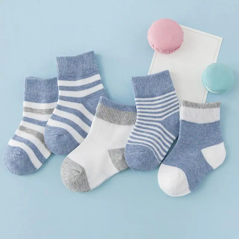 

5 Pairs Socks Sets Baby Boys Girls Autumn Winter Cotton Candy Colors Stripes Breathable Stylish Infant Toddler Kids Soft Sock