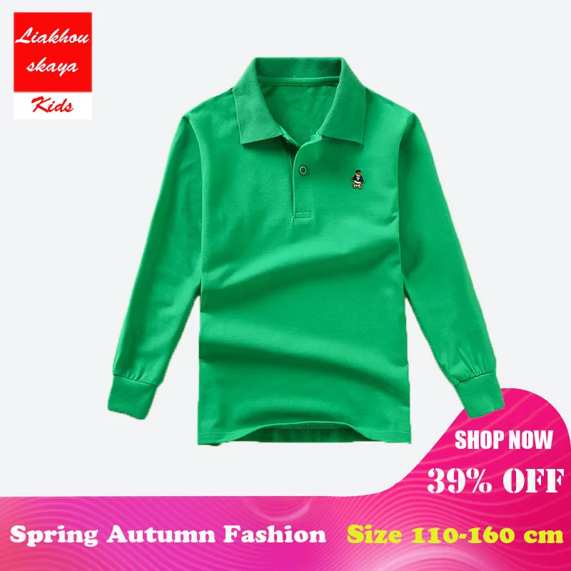 Liakhouskaya/ г.; высококачественные весенние хлопковые футболки с длинными рукавами для маленьких детей; школьная форма унисекс для мальчиков и девочек; рубашка-поло - Цвет: Green Polo