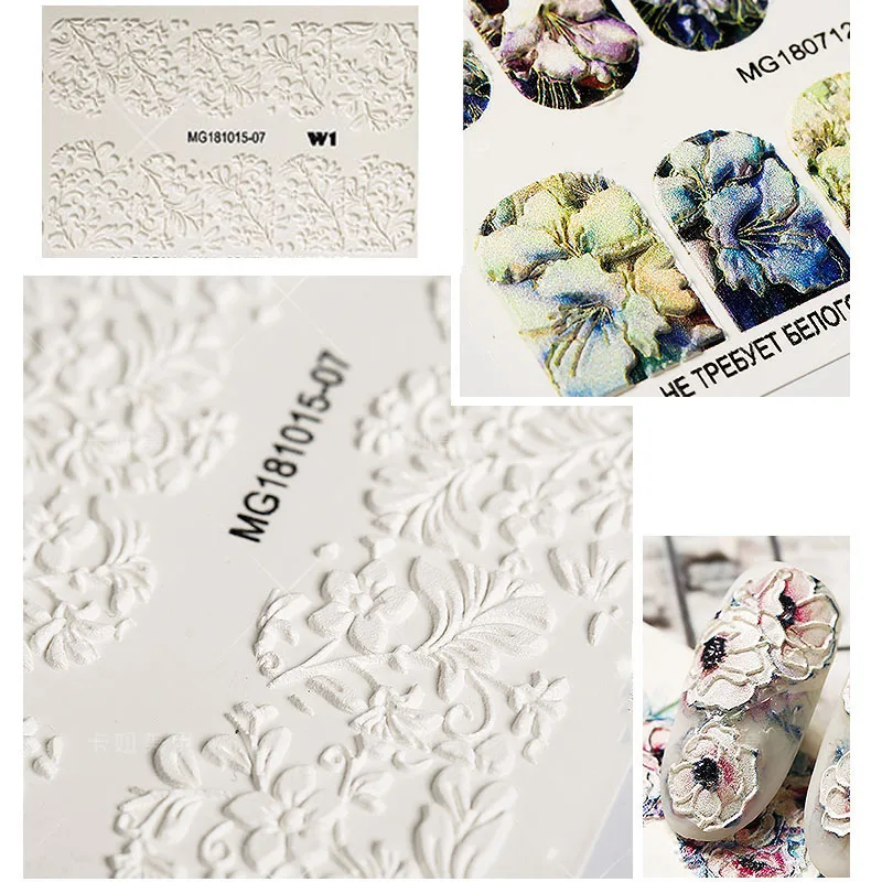 1 шт. рельефные наклейки для ногтей цветы 3D Весенняя серия акриловая гравировка цветок красота ногтей Водные Наклейки слайды