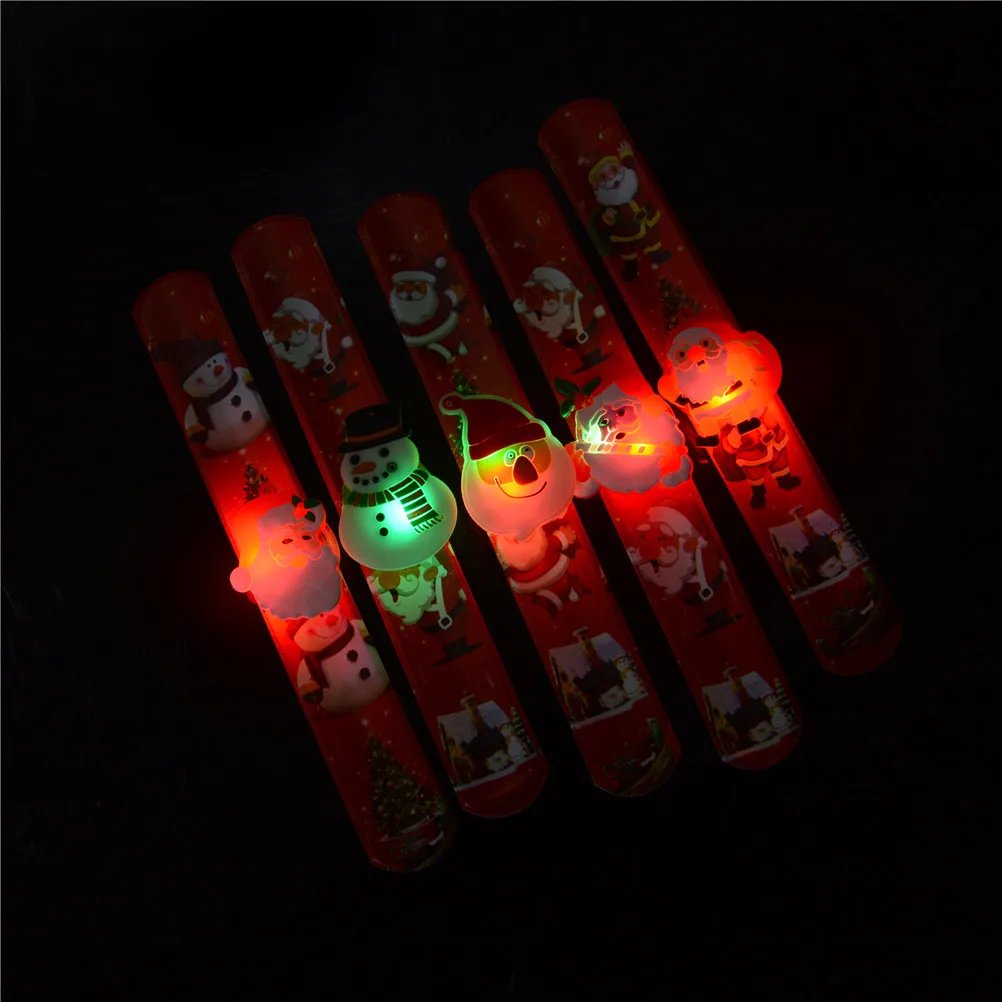 Christmas LED Slap Bracelet Light Up  Circle Props Party Decor For Children Gifts Flash Xmas Wristband Santa Claus Elk Pat