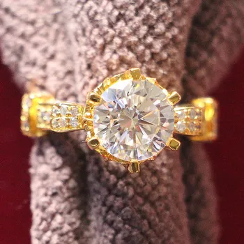 

Yellow Gold Color 925 Sterling Silver Ring Test Positive WARRANTY 5Ct Round Cut Moissanite Ring for Women