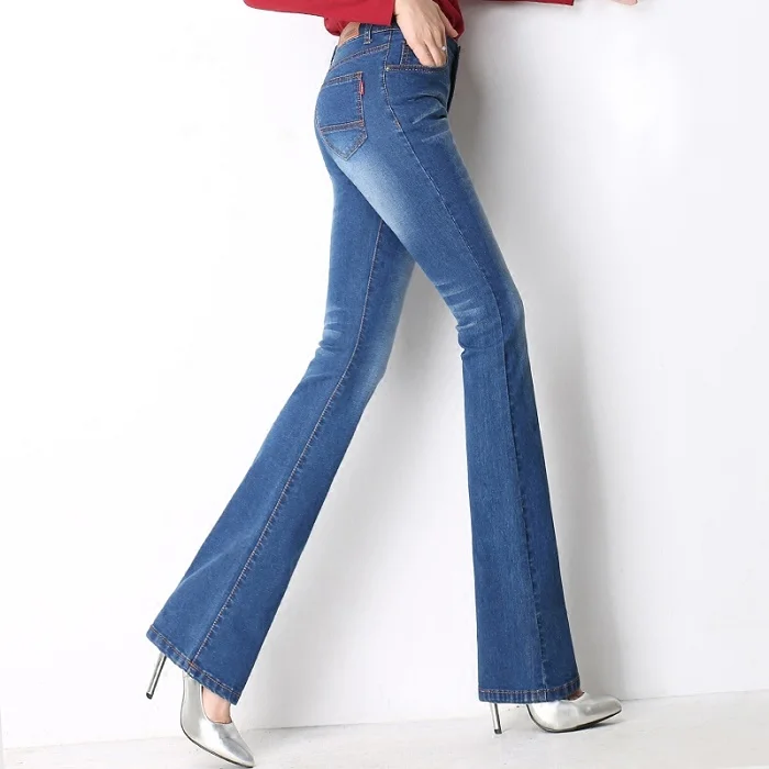 ACRMRAC женские джинсы весна и осень расклешенные брюки женские широкие брюки джинсы брюки эластичные тонкие джинсы для женщин - Цвет: Light blue