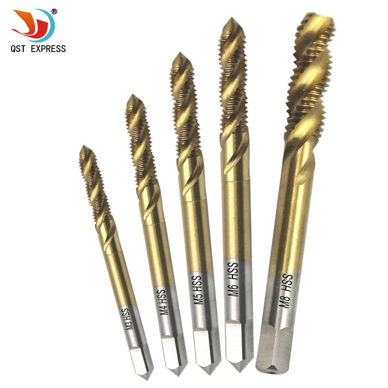 Titanium Coated M3-M8 Taper Plug Spiral Tap Tapping Drill Deburr Countersink Bit Titanium Coated M3-M8 Taper Plug Spiral Tap Tapping Drill Deburr Countersink Bit