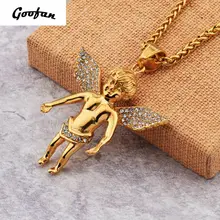 2017 Nuevo Hip hop Goofan Shining Angel Colgante Collar de Joyería de Moda de Acero Inoxidable Para Hombres Mujeres Regalo GSTN058 Cadena de Ondas