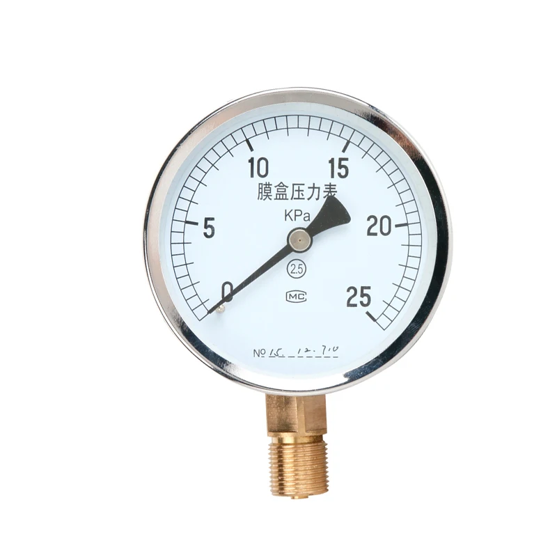 

0-25KPA YE-100 Air Diaphragm Pressure GaugePhosphor Bronze Film Box Pressure Gauge Positive Pressure Meter
