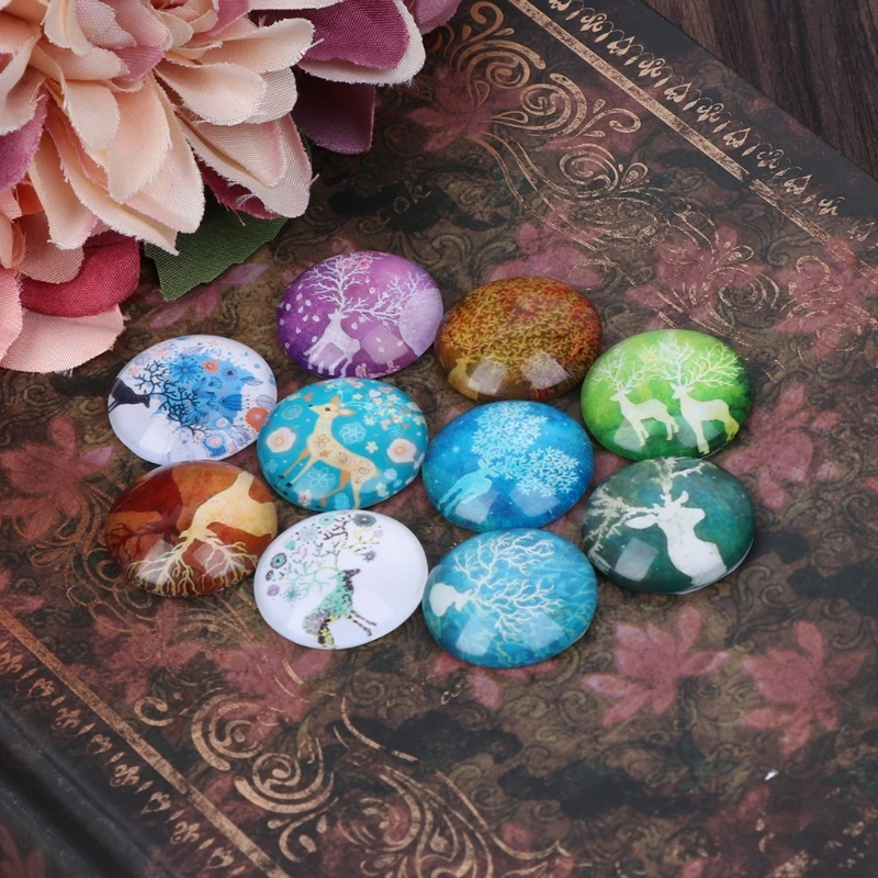 

10PCs Random 12/20mm Handmade Deer Image Glass Cabochon Cameo Cabochons Settings For Jewelry Making DIY Jewelry Findings