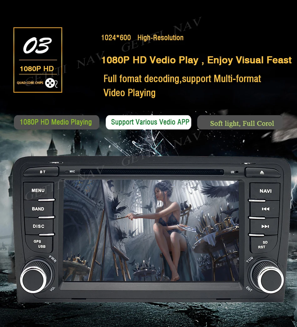 Best Android 9.0  2 din car dvd gps navigation for Audi A3 8P/A3 8P1 3-door Hatchback/S3 8P/RS3 Sportback multimedia stereo Radio 4