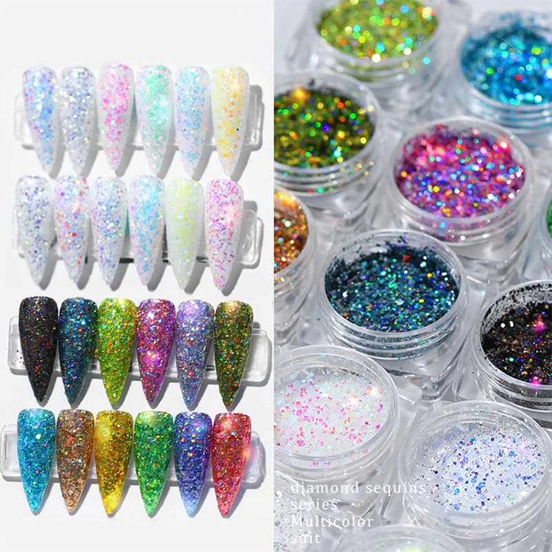 12pc/box Magic Sun Light UV Sensitive Changing Color Irregular Flakes Chameleon Glitter Powder Manicure Nail Art Gel Decoration