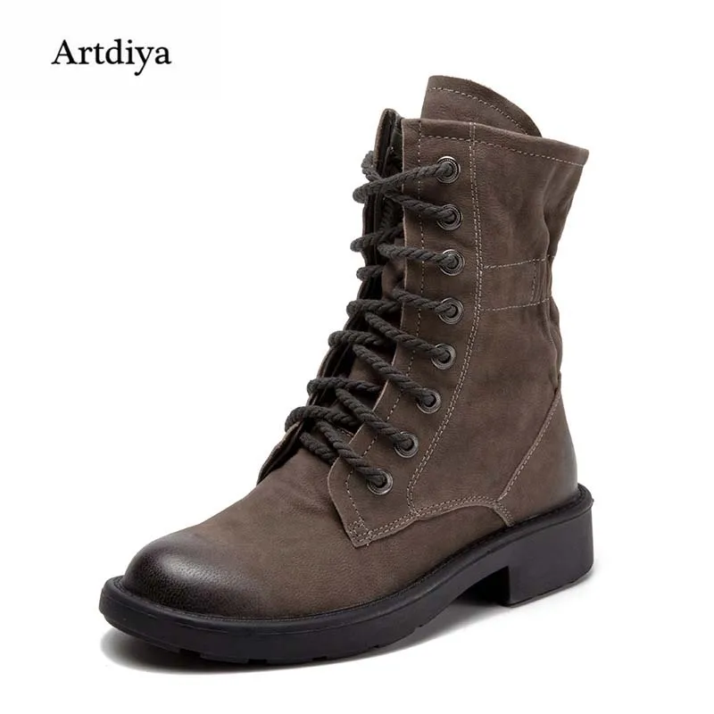 

Artdiya Genuine Leather Boots 2019 Autumn and Winter New Sheepskin Women Boots Handmade Front-tie Martin Boots T1305-H16A