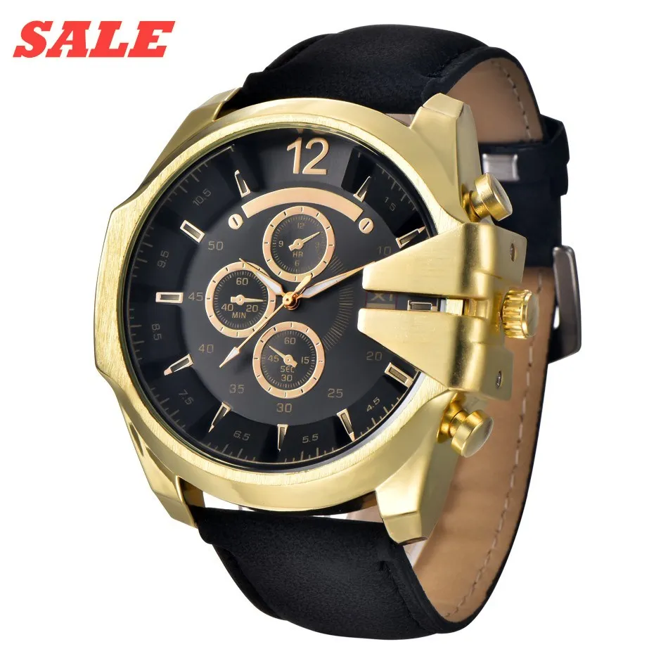 

Top Brand Men Luxury Black Watches Leather Stainless Steel Quartz Military Wrist Watch clock relogios xfcs saat Uhren gift