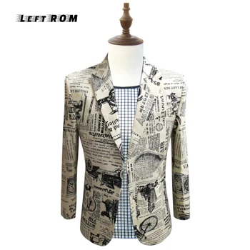 

Newspaper Print Blazer Slim Fit Prom Party Club Blazer Men Suit Jacket DJ Host Stage Wedding Designer Cotton Blazer Homme 3xl