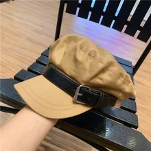 Ashion Военная женская шляпа женская военная Кепка ПУ ремень Хлопок Военные кепки женский матросский костюм плоская Осенняя темно-синяя кепка