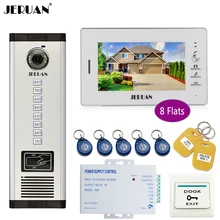 JERUAN 7“ Monitor 700TVL Camera Video Door Phone Intercom Access Control Home Gate Entry Security Kit for 8 Families Apartments
