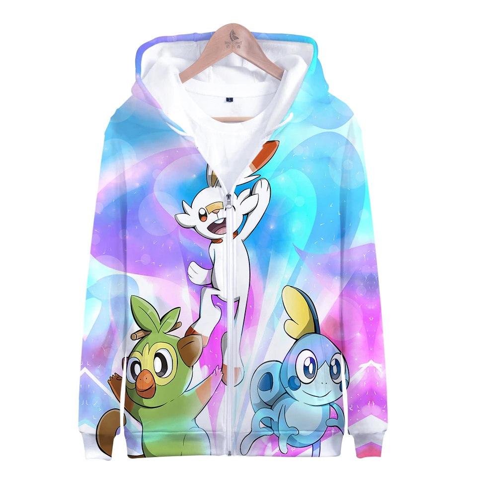 POP drop shopping Pokemon Sword and Shield 2019 3D Zipper hooded sweatshirt Men/Women spring Casual Zipper clothes Plus Size 4XL