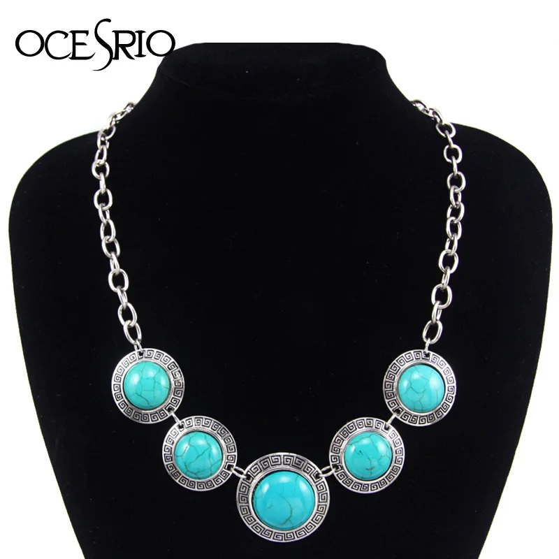 

3 Colors Vintage Jewelry Tibet Antique Silver Plated Exotic Pendant Red Blue Green Stone Malachite Necklace for Wome nke-m26